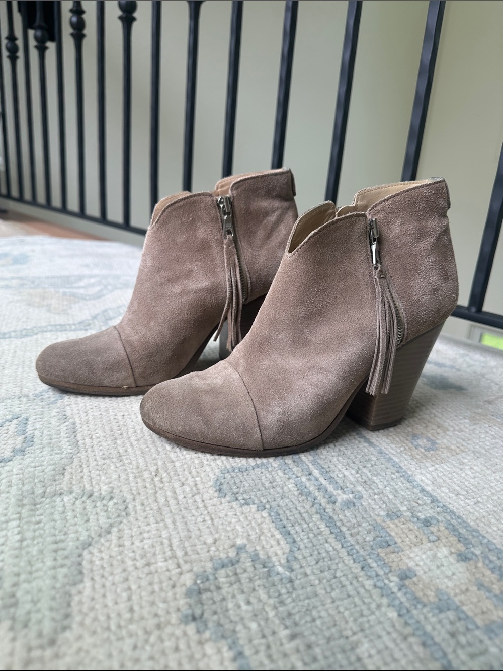 Rag & Bone Suede Taupe Ankle Booties with Tassel Zip 38